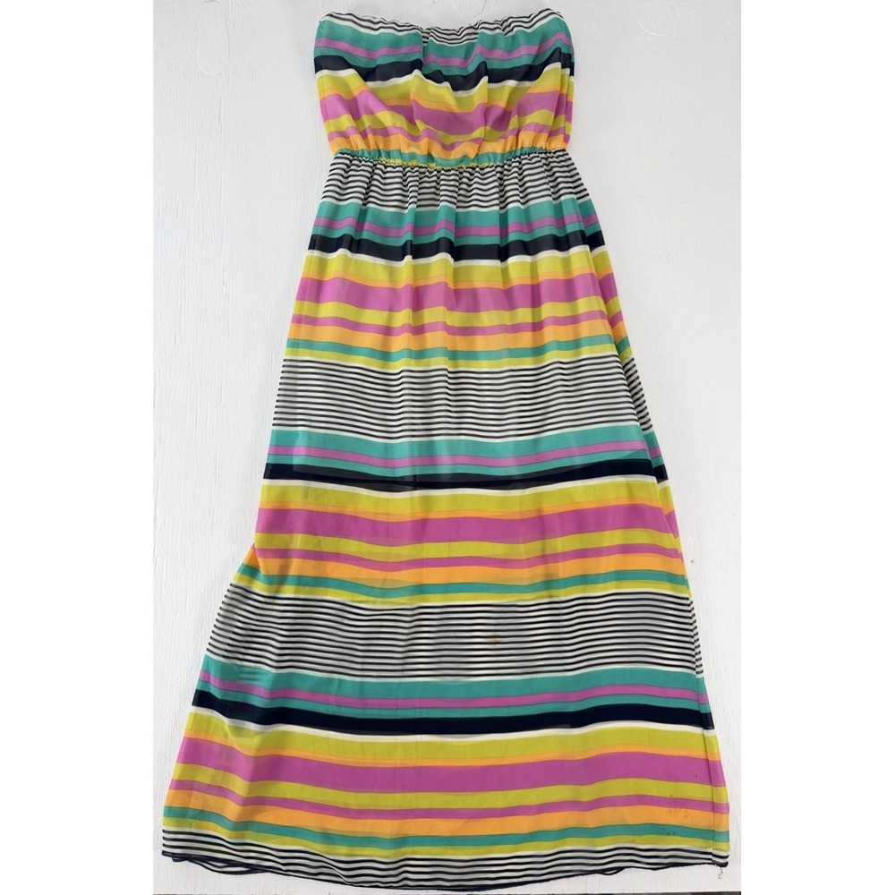 dELiA*s Striped Strapless 90's Y2K Barbiecore Midi Long Dress Semi Sheer Size M